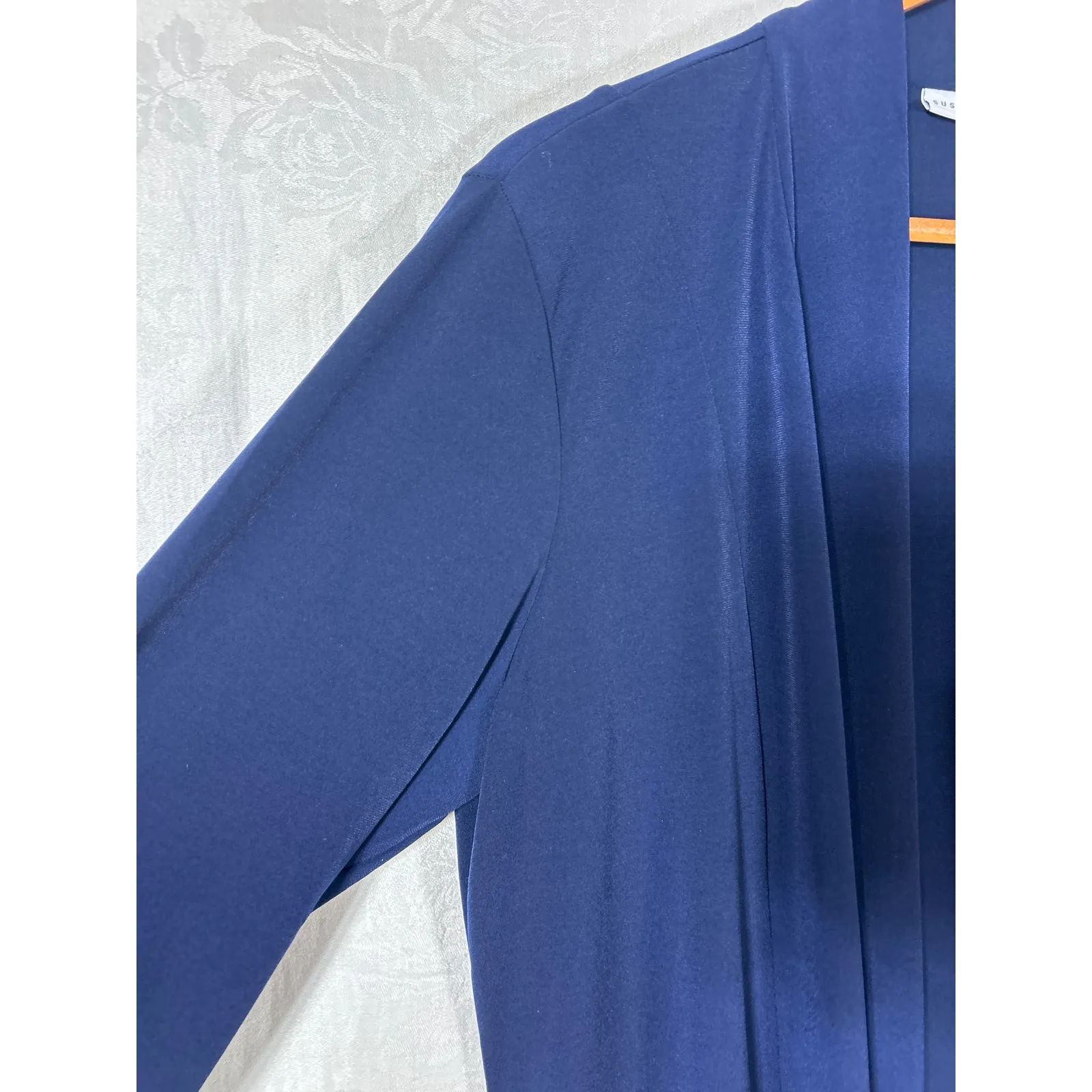 Susan Graver Skirt Jacket Set Large Navy Blue Skort Shorts Cardigan Liquid Knit - Image 5