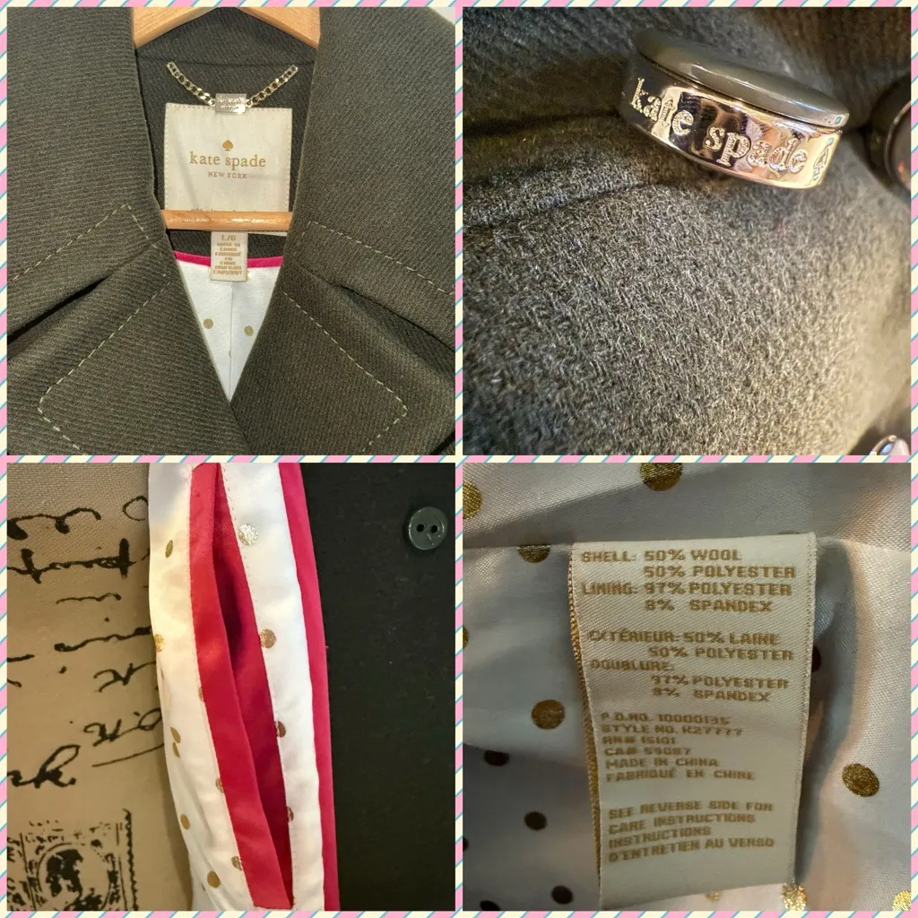 Kate Spade  New York Green Wool Twill Double-Breasted Coat size Large - Image 15