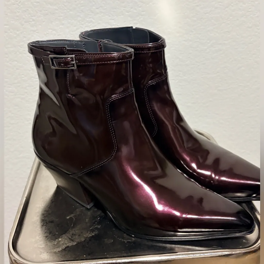 Franco Sarto Shiny Maroon Bronze Ankle Boots Block Heel 9.5 NEW L-Amber - Image 2