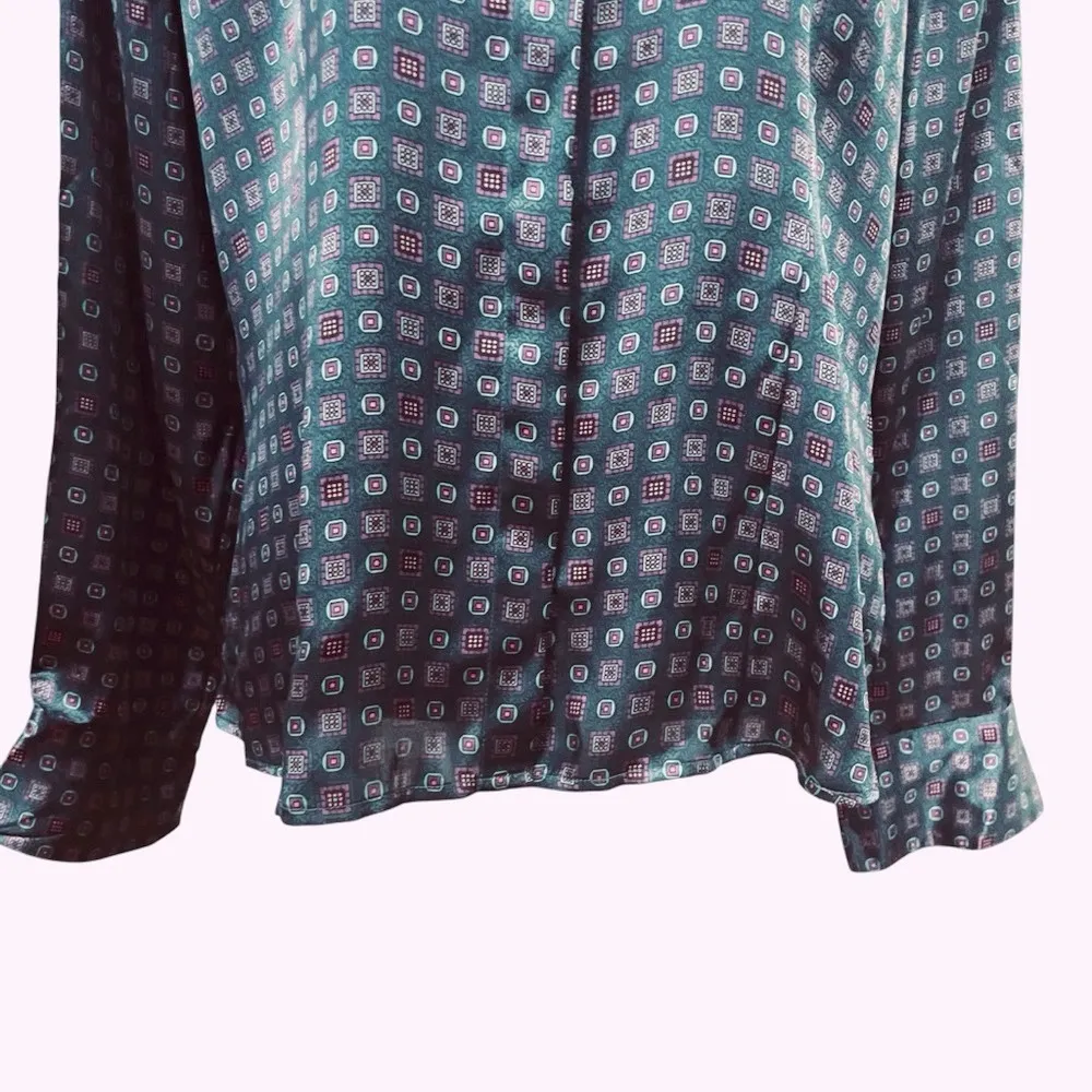 Alfani 100% Silk Blouse Women’s Size 16 Geometric Print Button Down Long Sleeve Blue - Image 5