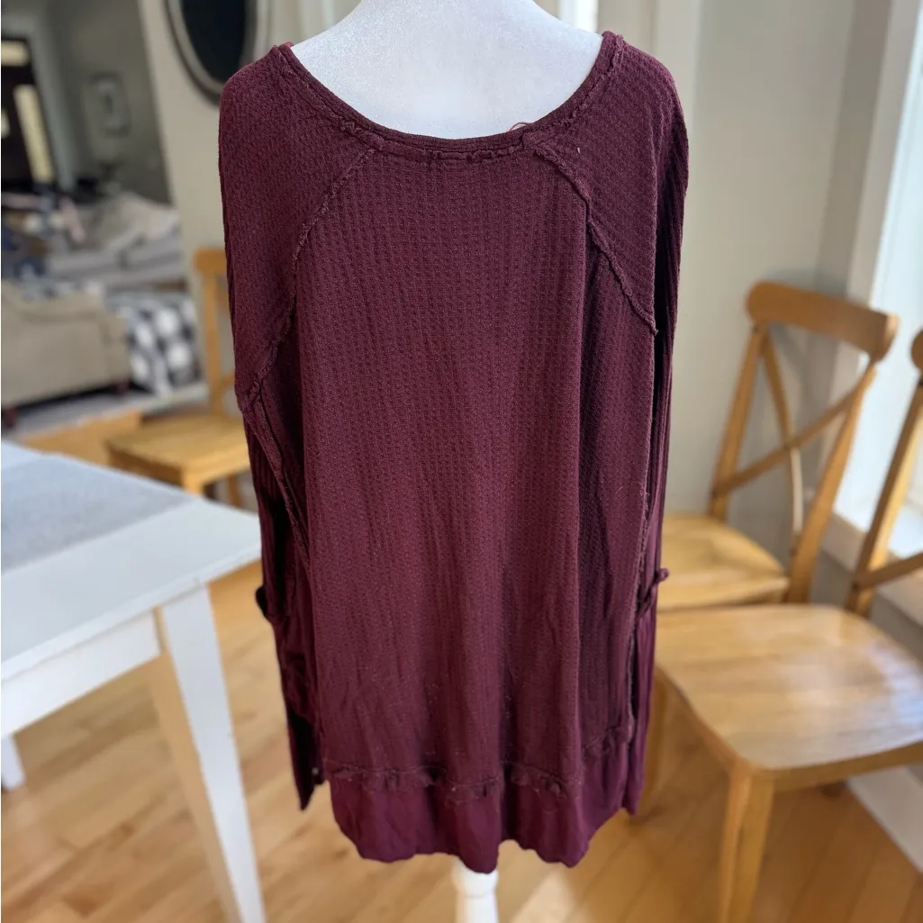 Vintage Y2K Free People We The Free Burgundy Wine Thermal Ruffle Hem Tunic Top - Image 15