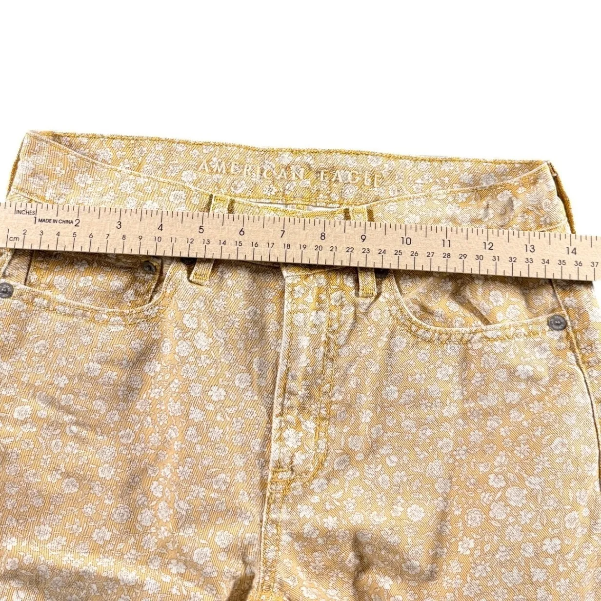 American Eagle Womens Size 00 Floral Print High Rise Straight Jeans Yellow - Image 5