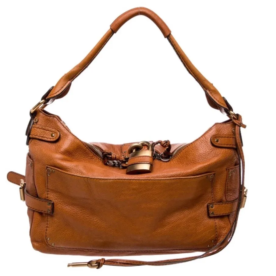 CHLOE PADDINGTON British Tan Leather Hobo Shoulder Bag with Lock Key - Image 2
