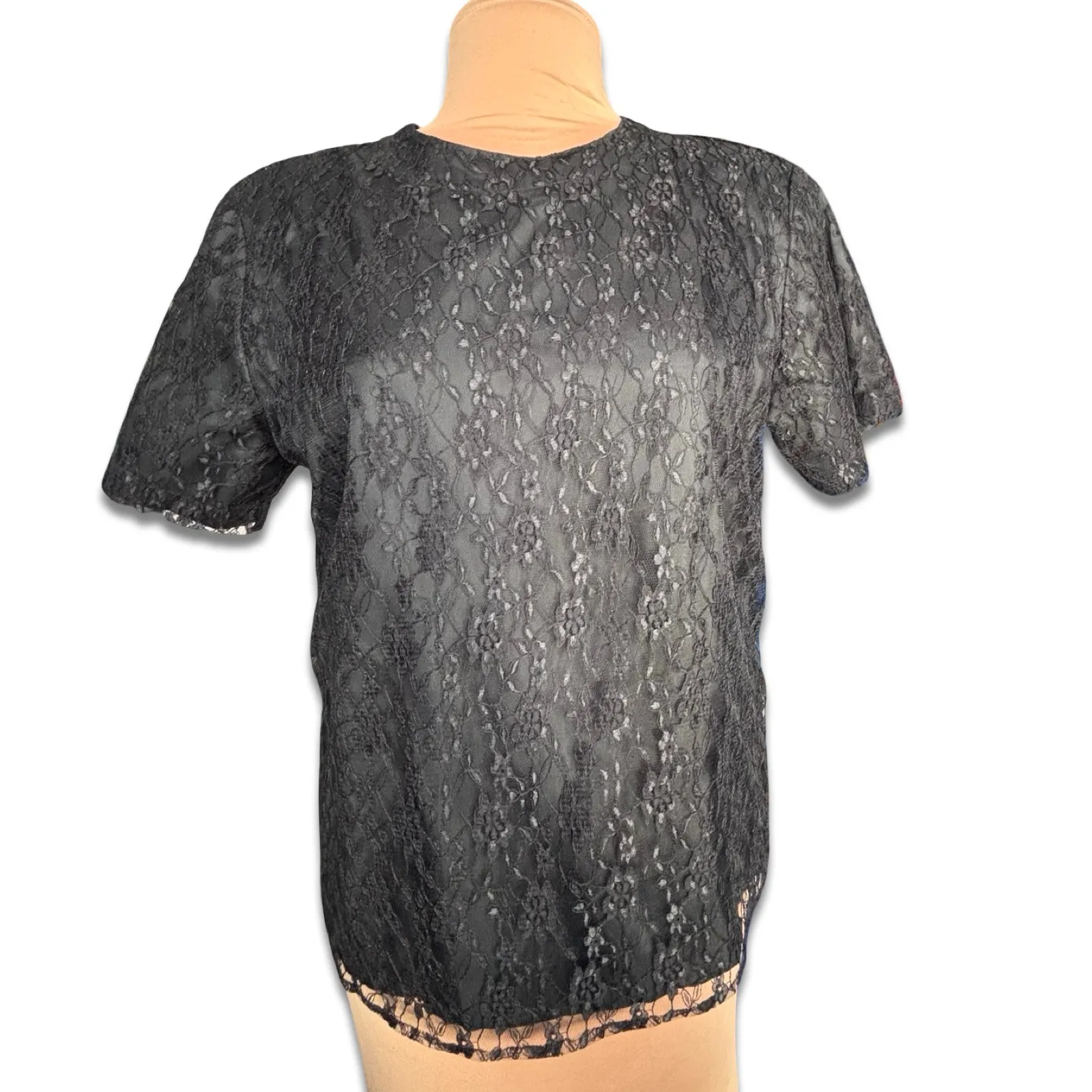 Vintage Bethany Black Floral Lace Blouse Womens Size Large Gothic Dark Romance - Image 4