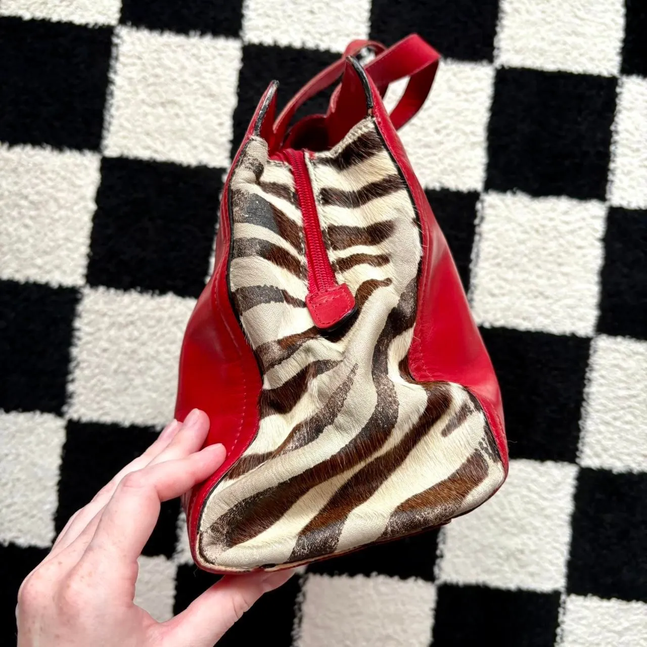 Vintage Adrienne Vittadini Red Leather Zebra Side Purse - Image 4