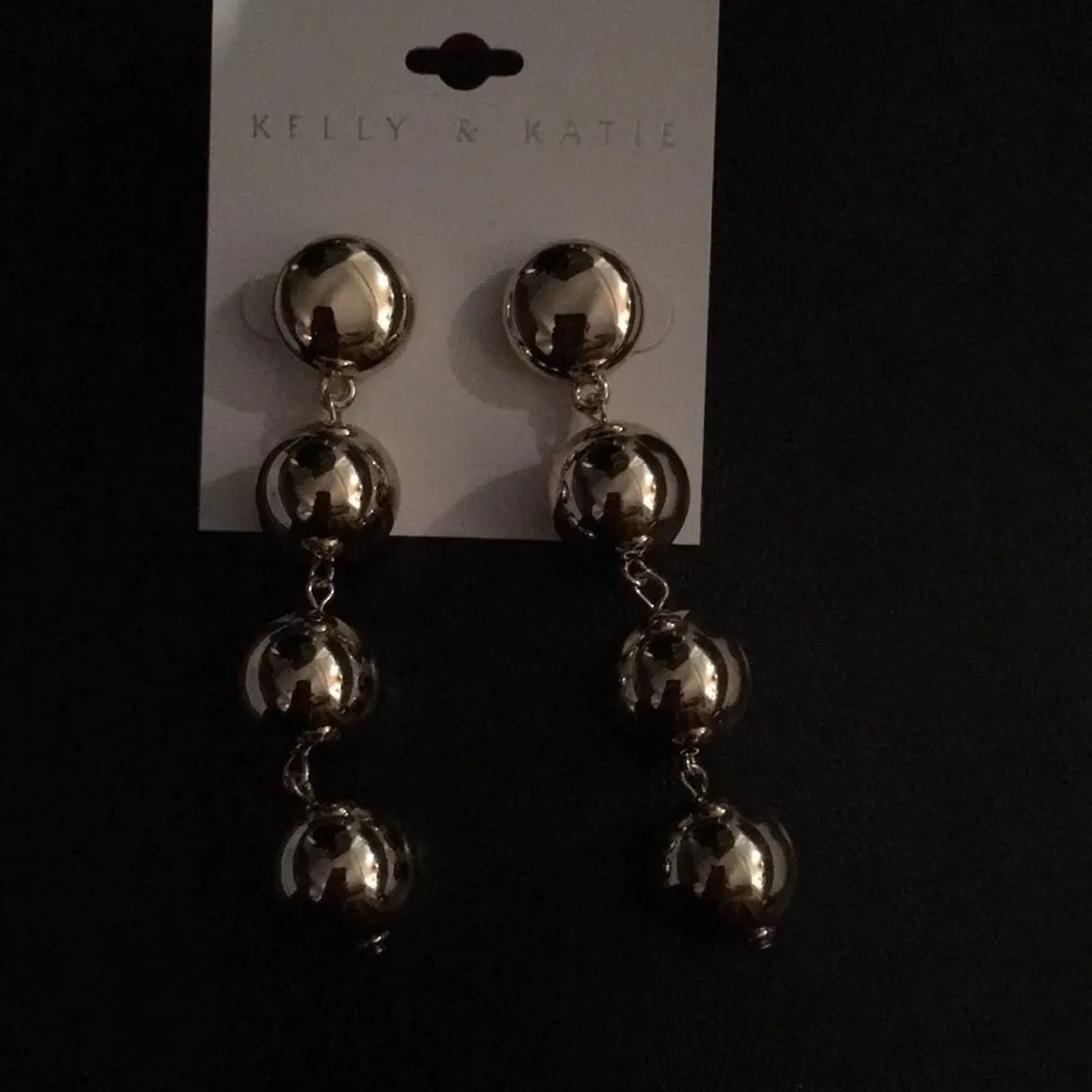 Kelly & Katie Gold Ball Drop Earrings 3" - Image 2