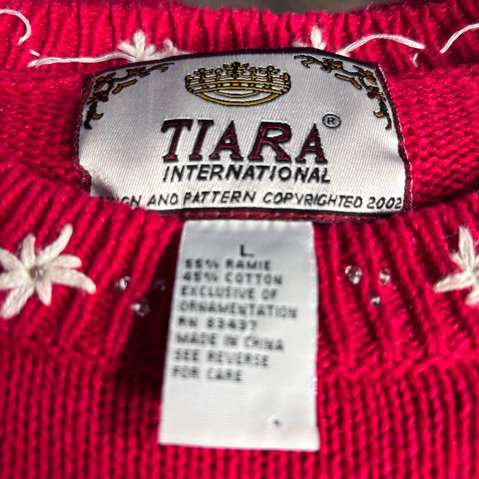 Vintage Y2K Tiara International Santa Snow Globe Red Christmas Sweater Large - Image 7