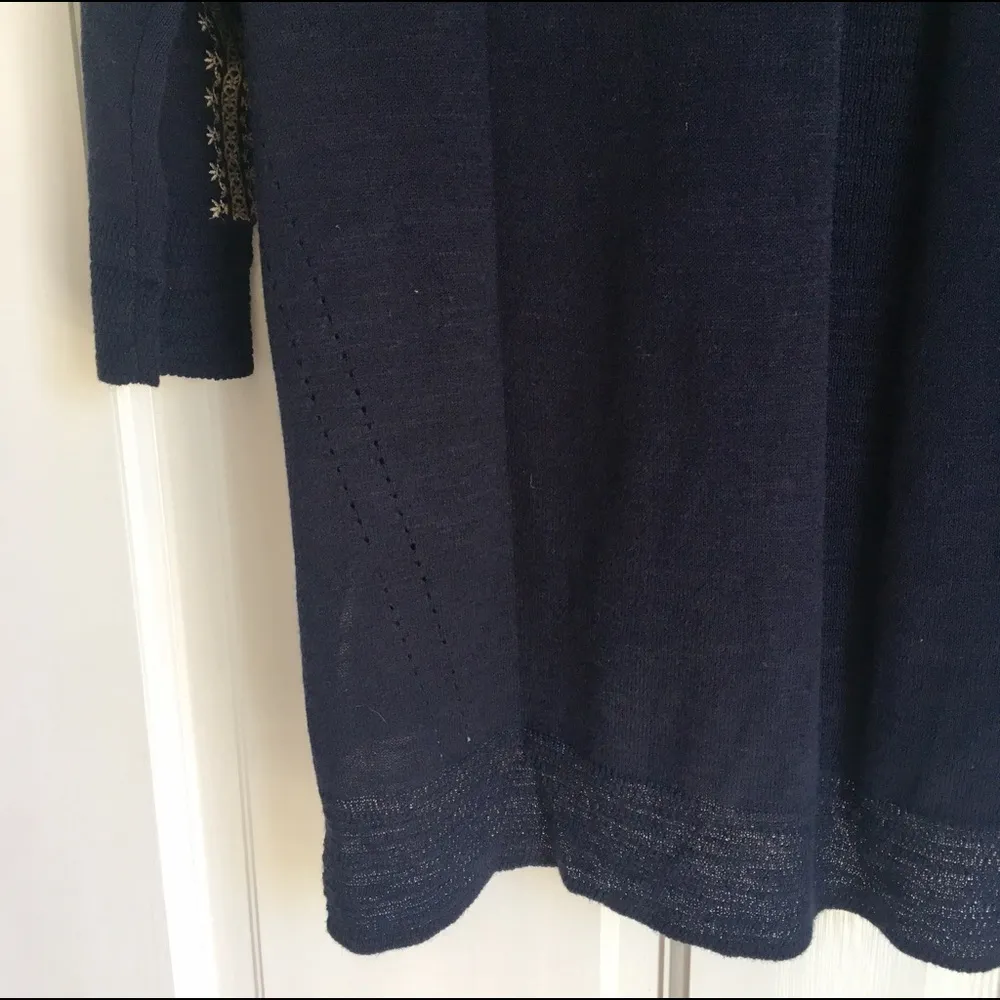 LOFT 3/4 Sleeve Tie Front Navy Blue Boho Lightweight Tunic Sweater Knit Top - Image 4