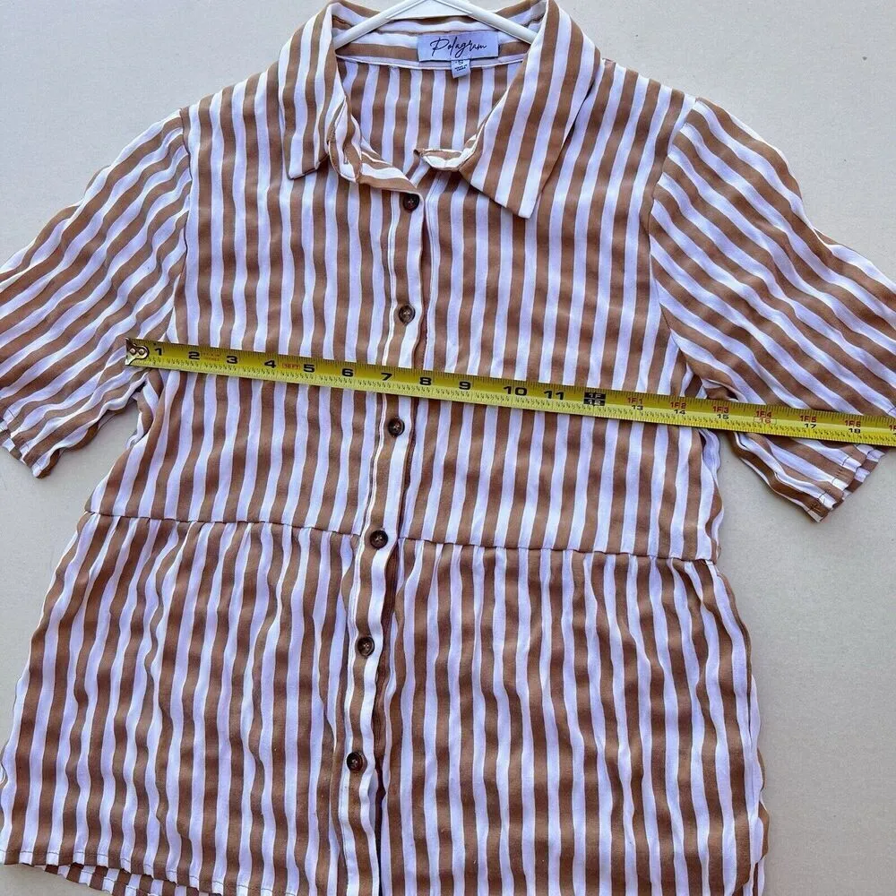 Polagram Womens  Shirt Top Blouse Button brown Woven  Short Sleeve Plaid sz S - Image 4
