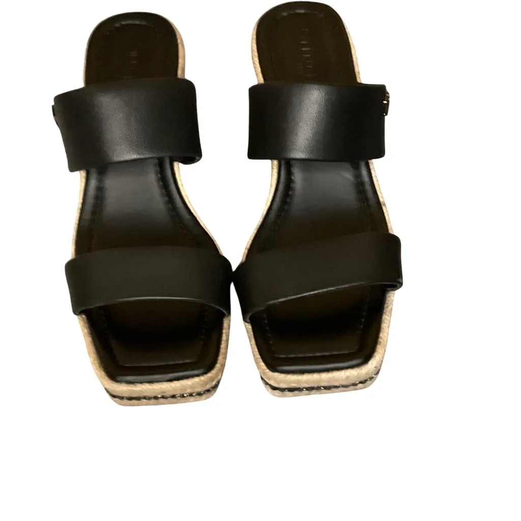 Karl Lagerfeld Black Leather Espadrille Wedge Sandals With Braided Jute Soles 8 - Image 11