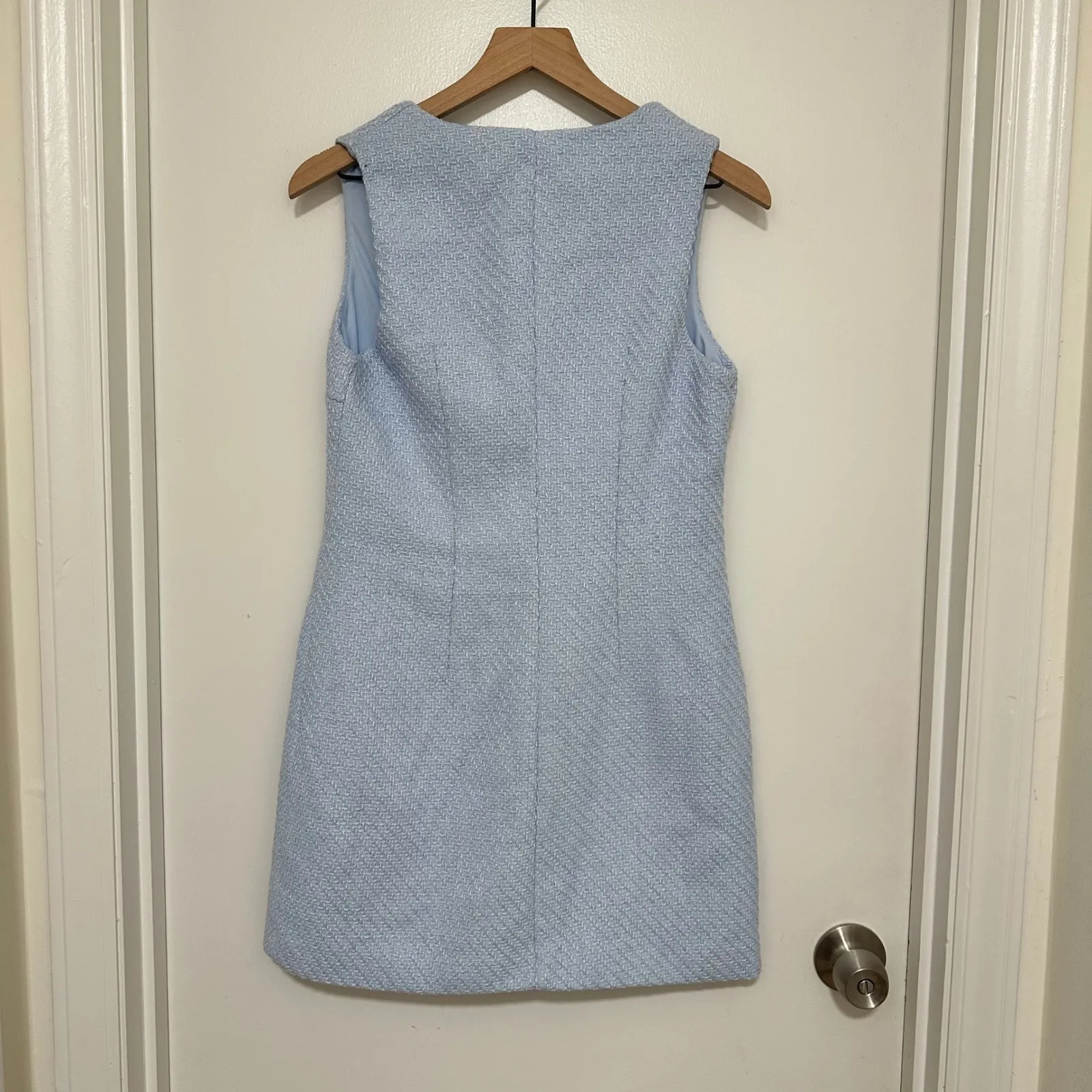 BEBOP | Women's NWT Baby Blue Tweed Sleeveless Preppy Button Front Mini Dress, M - Image 2