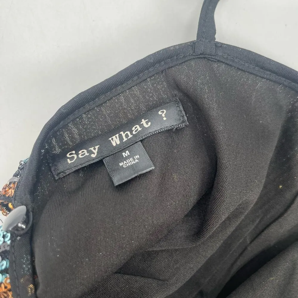 SAY WHAT? Sequin Tank Size Medium Stripe Button Back Tie Straps Open Back Party - Image 3