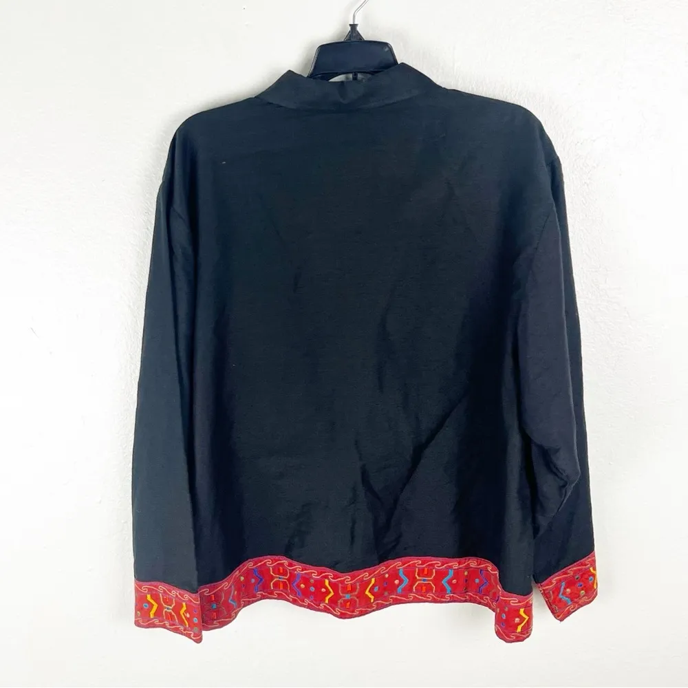 NEW DIRECTION Silk Blend Black Embroidered Long Sleeves Button Shacket Large - Image 2