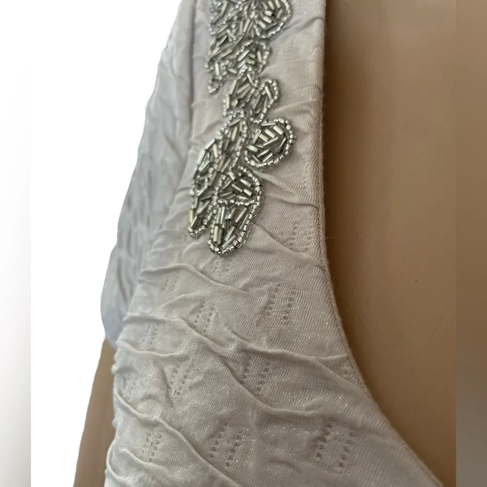 Free People Bringing Sexy Back Champagne Sparkly Textured Bodycon Mini Dress - Image 5