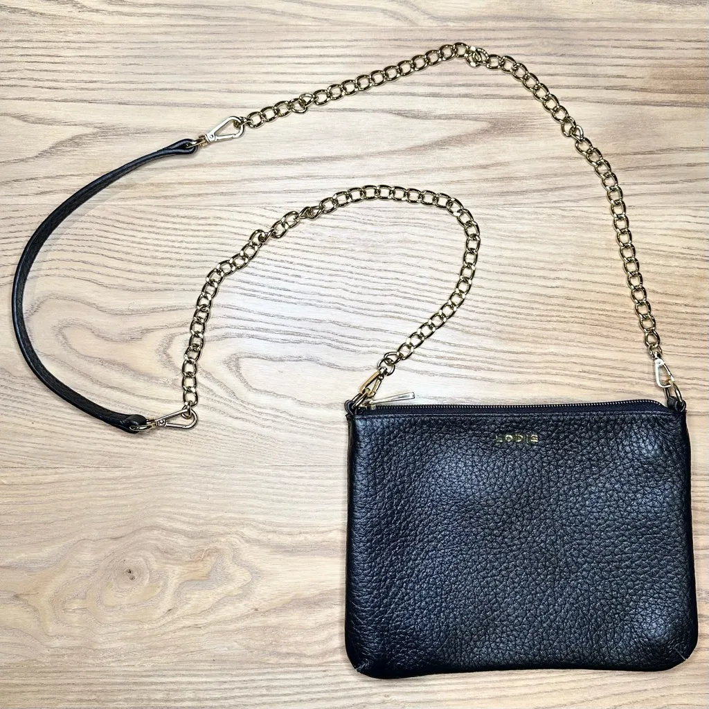 NEW Lodis Italian Black Pebbled Leather Emily Convertible Crossbody Bag Chain - Image 3