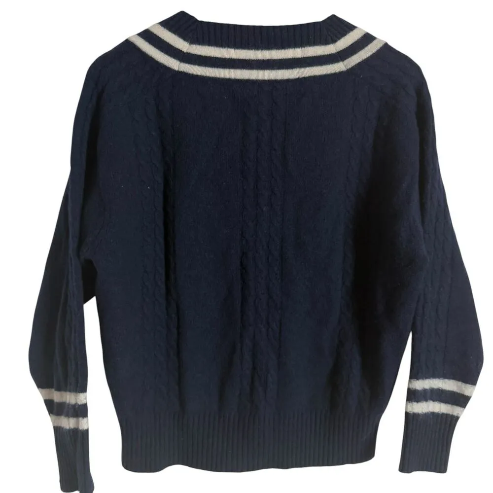 Rebecca Taylor Navy Contrast Tipped V-Neck Varsity Pullover Sweater Size Small - Image 9