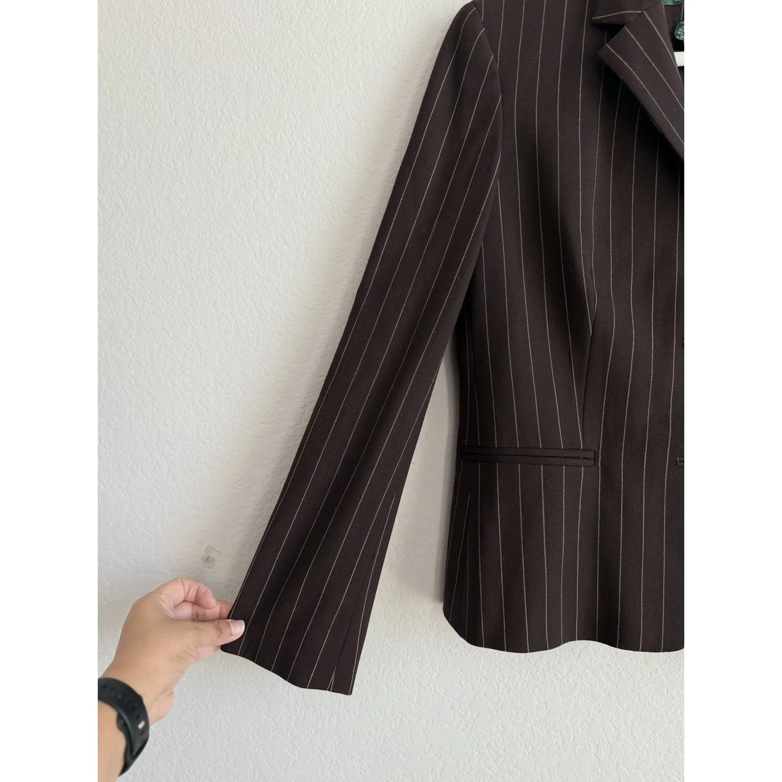 Lauren Ralph Lauren Wool Blend Jacket Womens Size 8 Brown Stripes Career‎ - Image 6