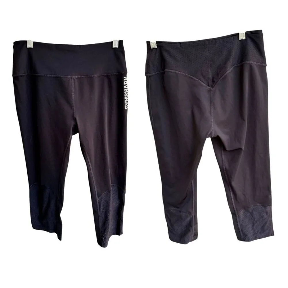 Gymshark Perforated Cropped Leggings Medium Black White Logo Gym Workout Pilates - Image 6