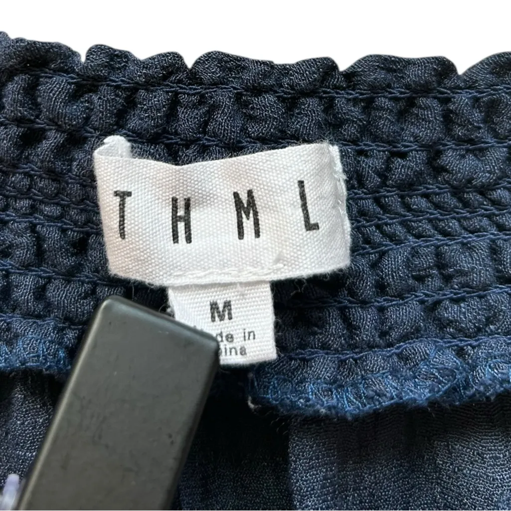 Anthropologie THML Navy Embroidered Beaded Boho‎ Off the Shoulder Romper Medium - Image 4