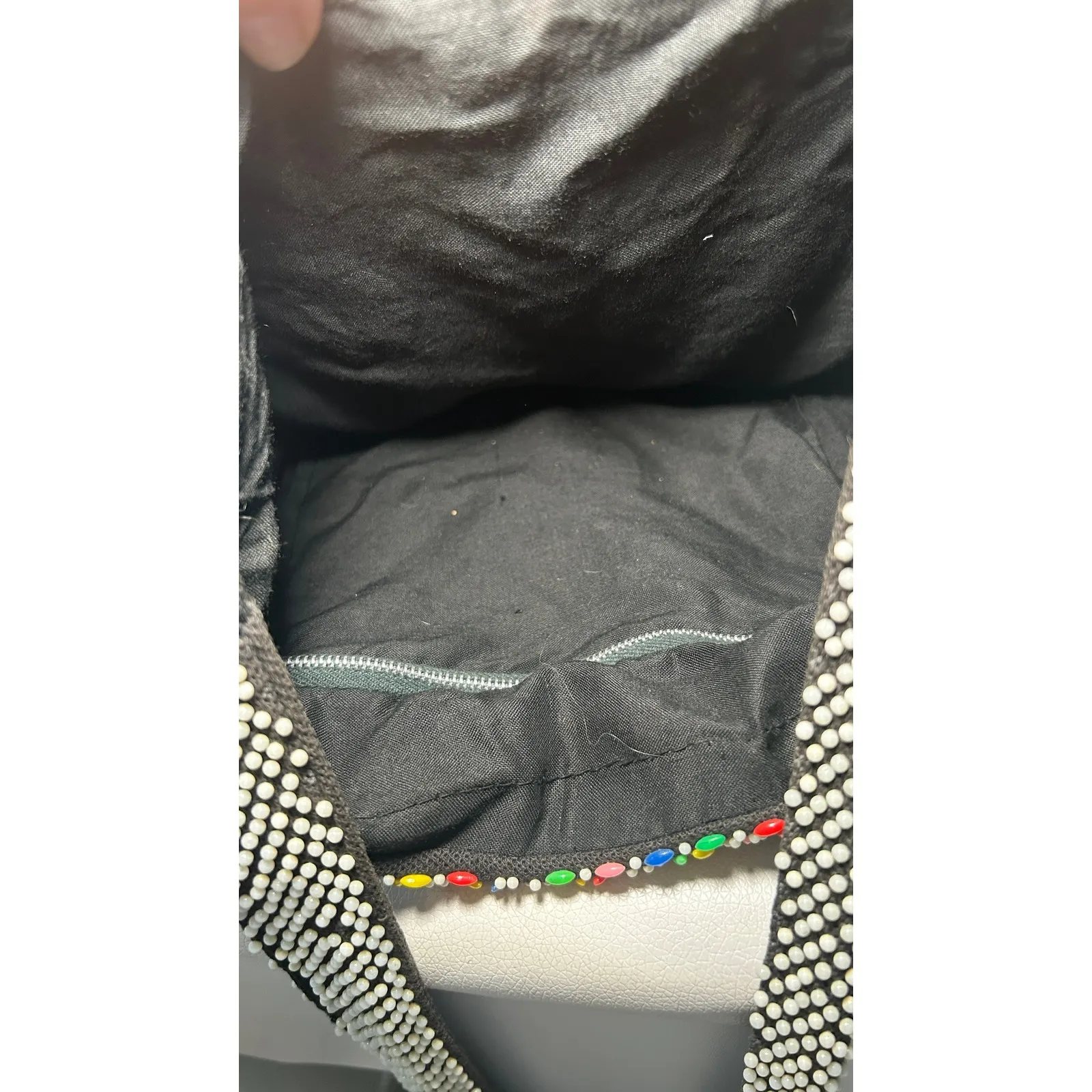 Vintage Boho Beaded Shoulder Bag Multi Color Flower 70's Fringe Festival Bag Black - Image 9