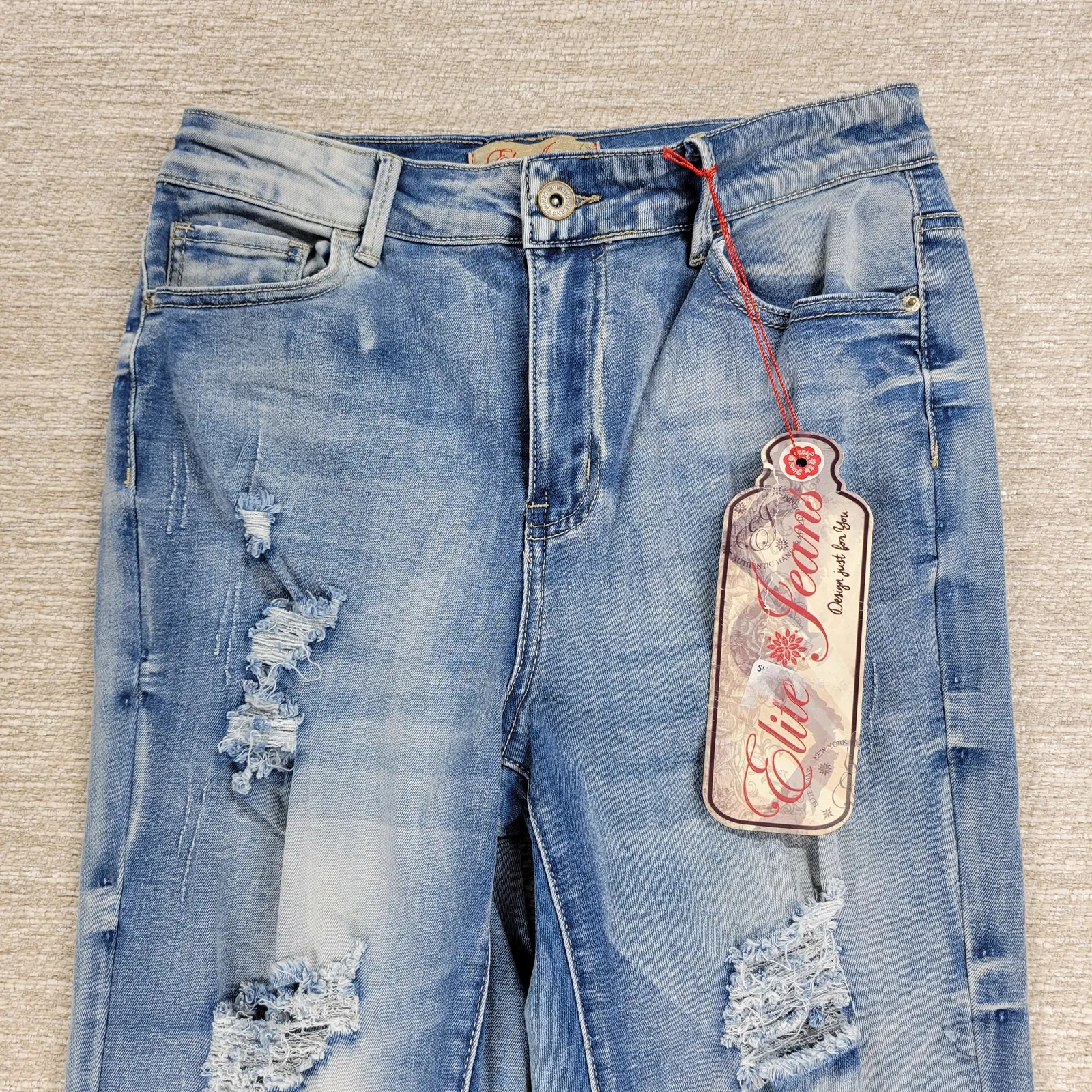 Elite Jeans Juniors 11/12 Flare Denim Distressed Fringe Hem Y2K Deadstock NWT - Image 10