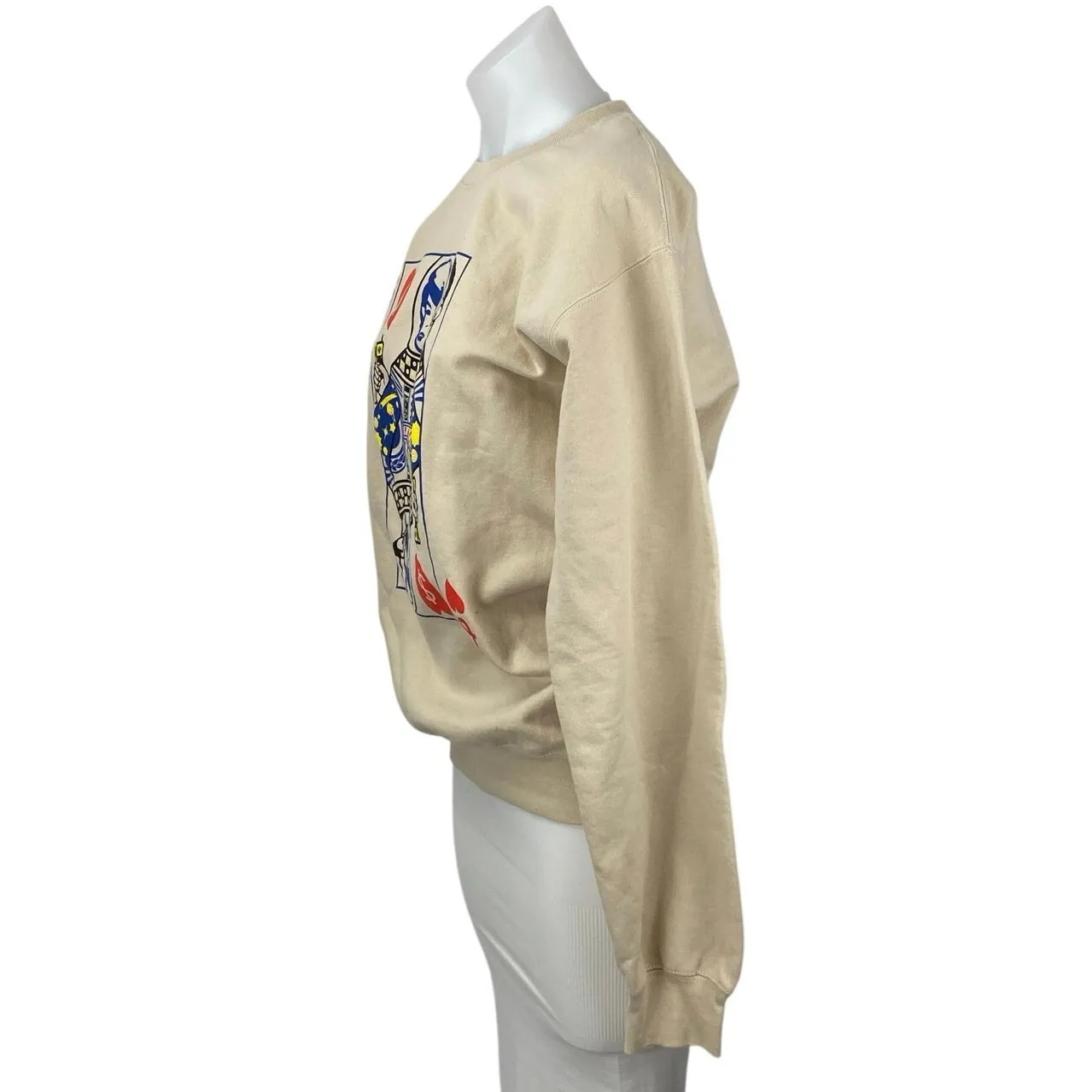 Billionaire Girls Club Queen of Hearts Beige Graphic Sweatshirt Sweater Top S - Image 4