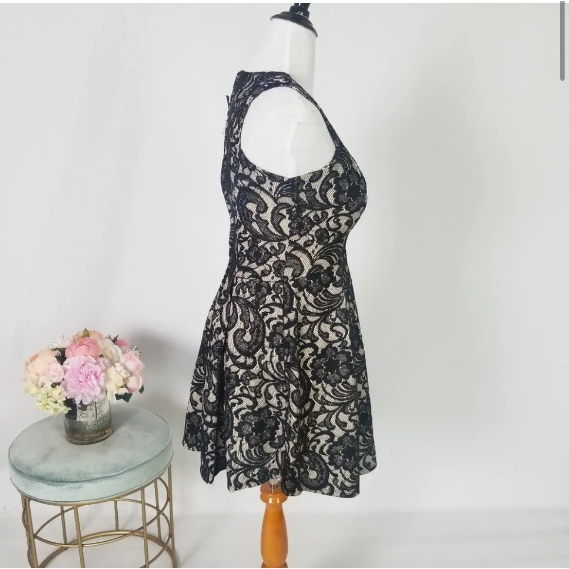 Heart Soul‎ Lace Fit & Flare Party Dress Sleeveless Black Beige M - Image 3