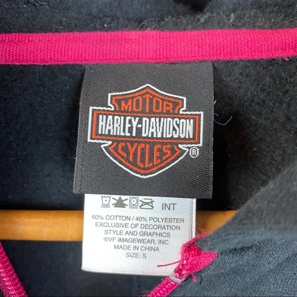 Harley Davidson Marion IL Black & Pink Zip Up Hoodie Jacket M - Image 6