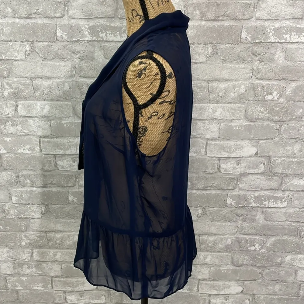 Loft Navy Sheer Tie Blouse - Image 3