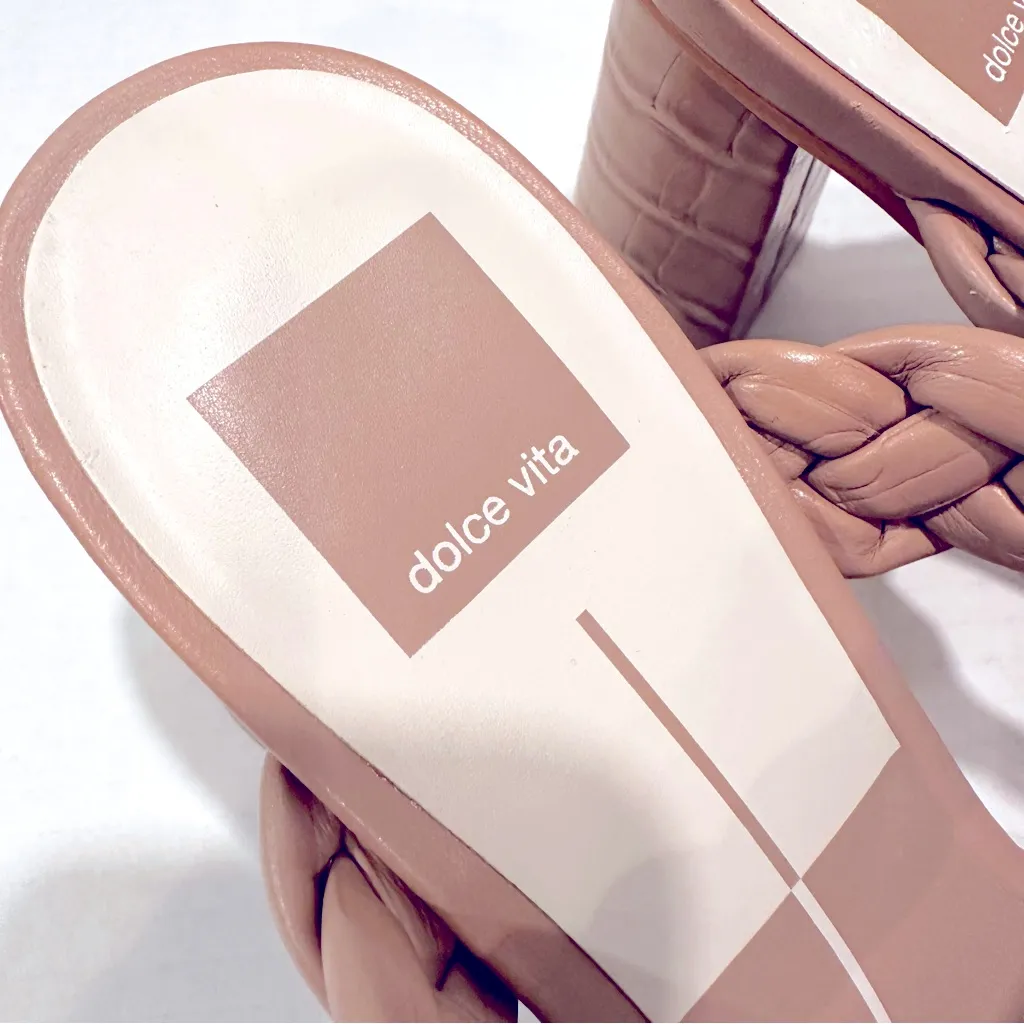 Dolce Vita Paily Braided Sandal Chunky Heel Women's 9.5 Tan‎ Faux Leather NEW Tan - Image 5