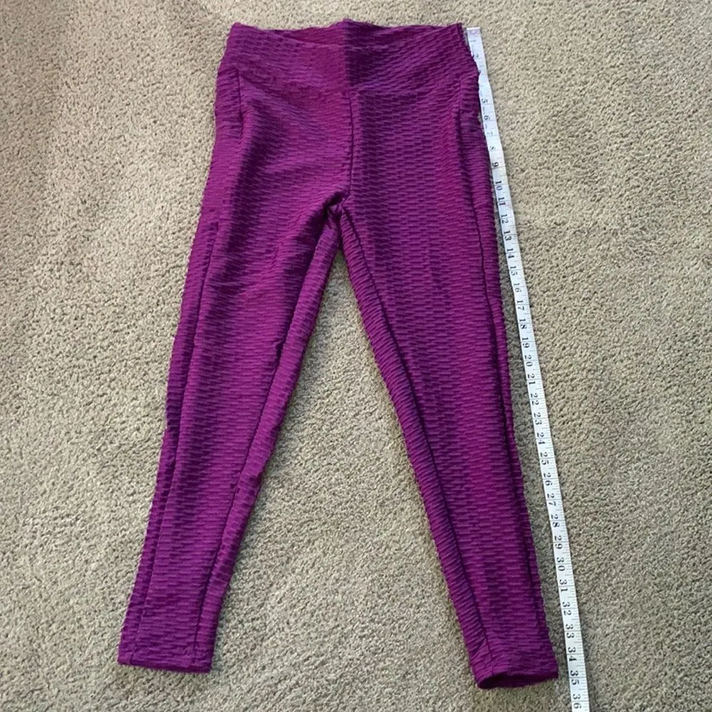Women’s Leggings/High Waisted Yoga Pants Textured Purple w/pocket Size L NEW Size L - Image 4