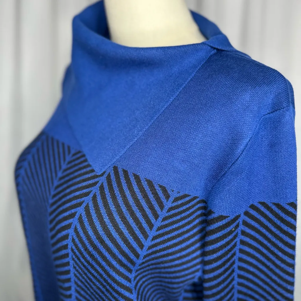 Investments Blue Chevron Knit Sweater Asymmetrical Cowl Neck Long Sleeve Top - Image 9