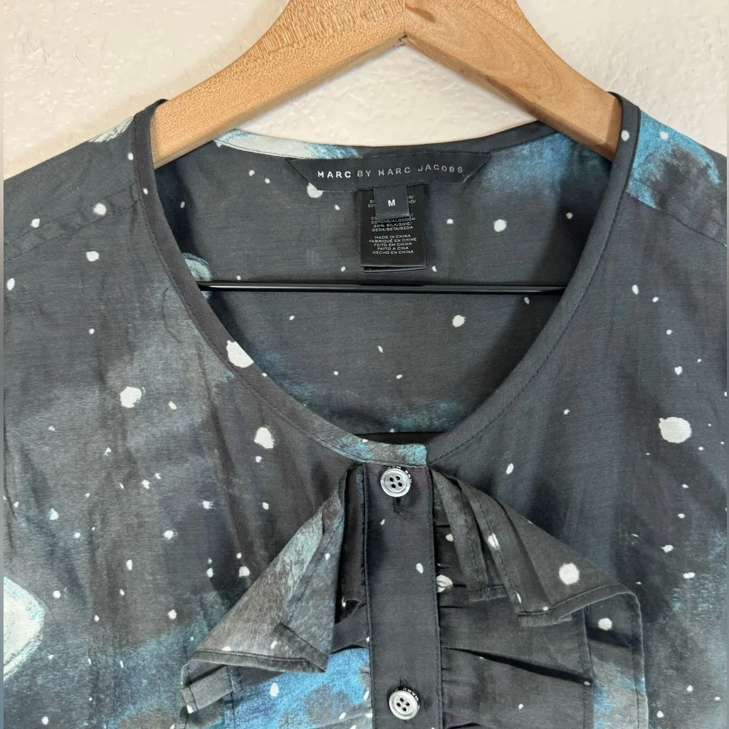 Marc by Marc Jacobs Stargazer Black Ruffled Sleeveless Top Medium Cotton Silk - Image 12