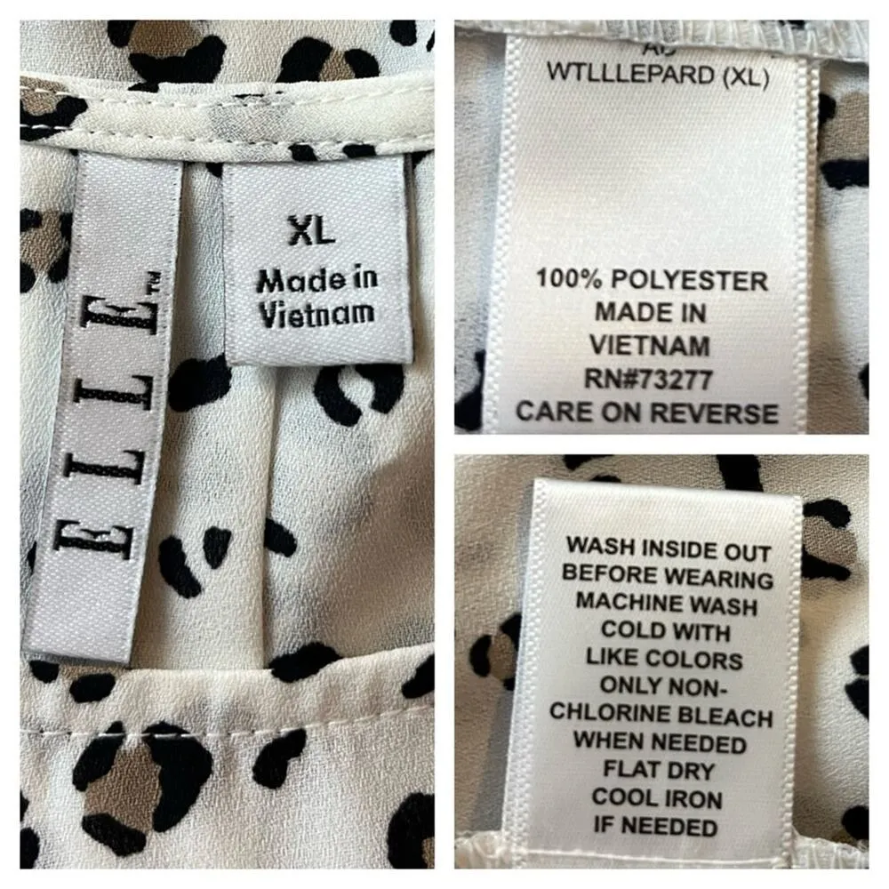 Elle Blouse Top Ruffle Bell Sleeve Pullover White Black Leopard Women’s Size XL - Image 11