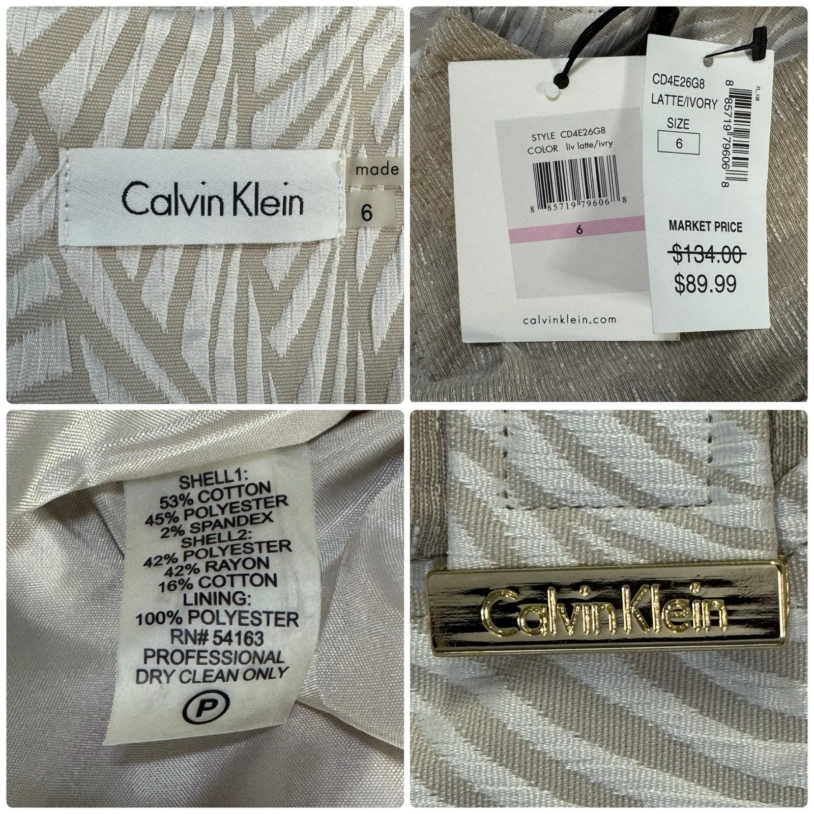 CALVIN KLEIN Vestido Marca Textured Sheath Midi Dress Latte Ivory Size 6P NWT - Image 12