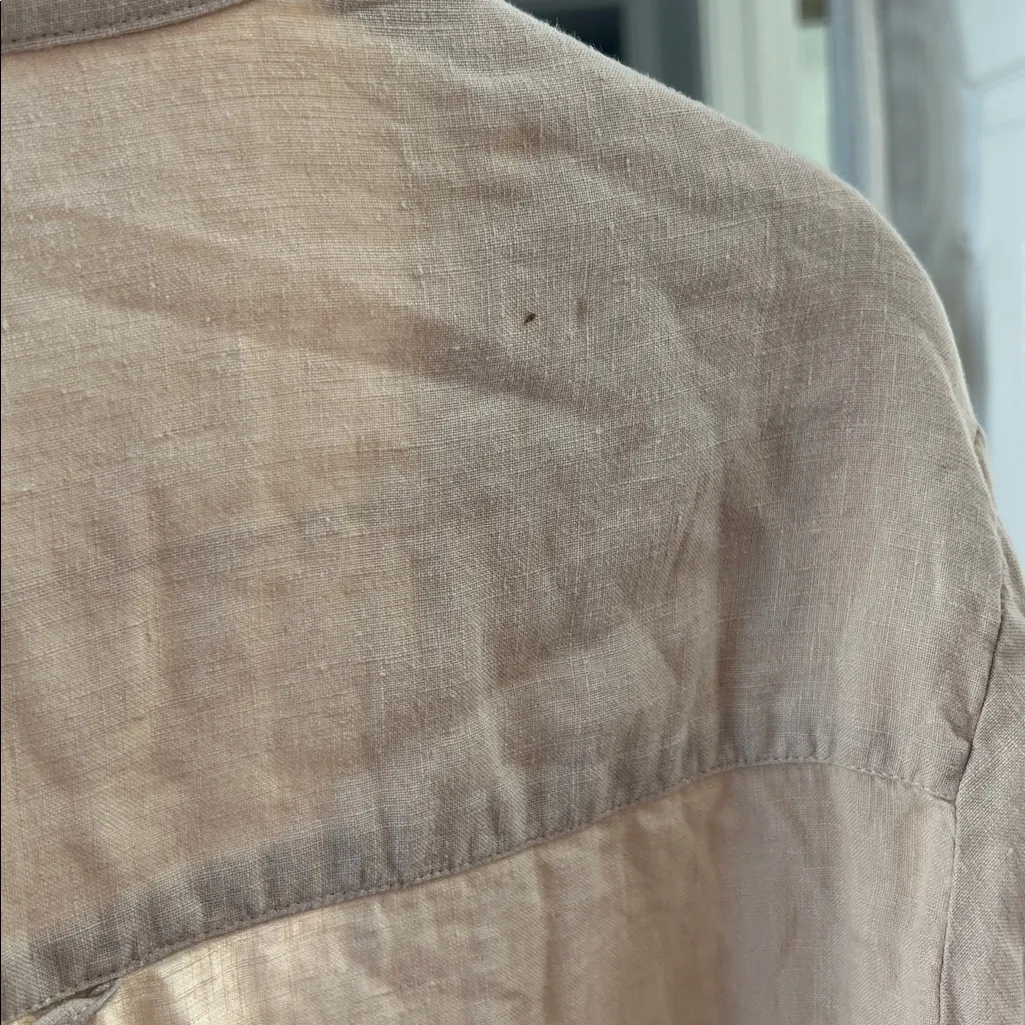 Emerson Fry Midi 100% Linen Shirtdress Button Down in Beige Almond XS $248 Tan - Image 9