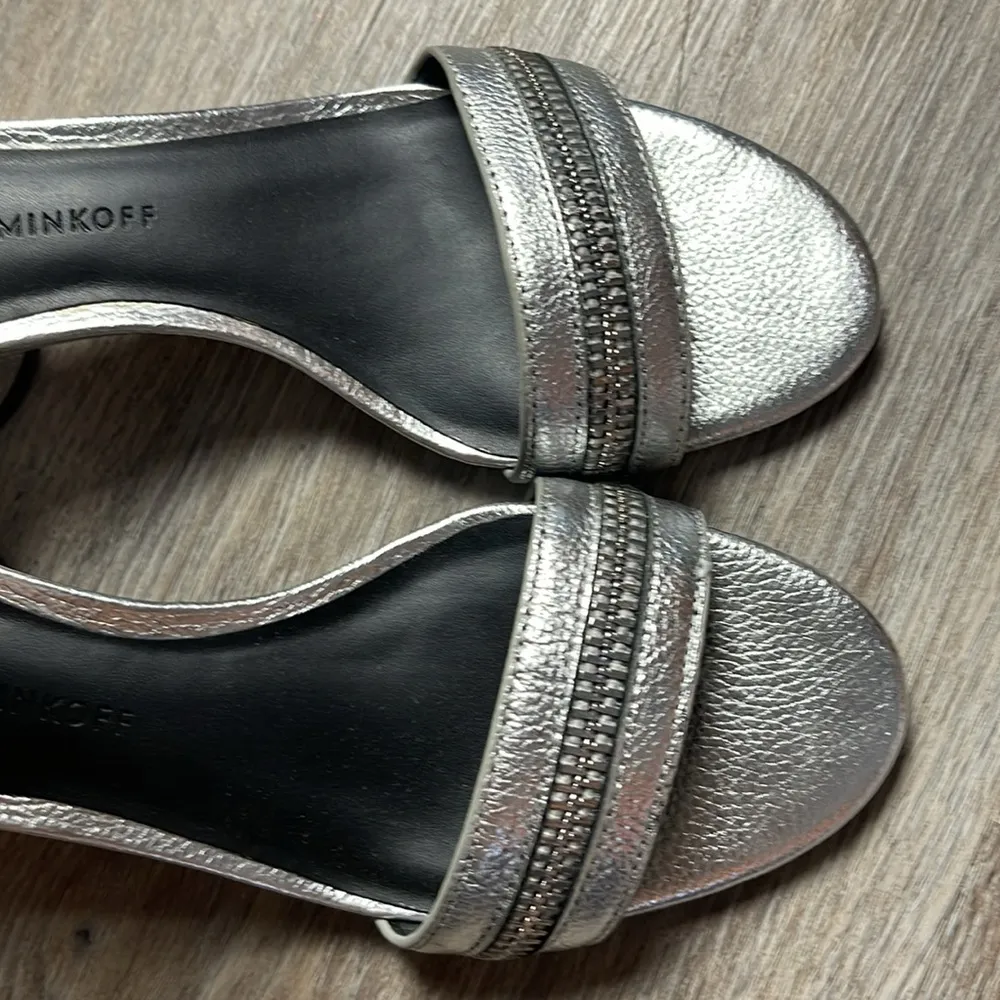 Rebecca Minkoff Ortenne Silver Leather Ankle Strap Sandal - Image 11