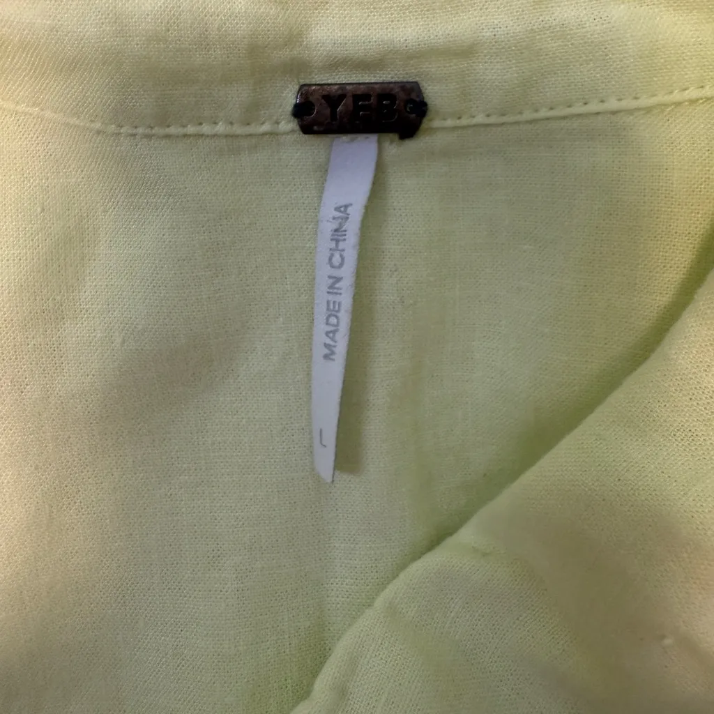Young Fabulous & Broke YFB Linen Blend Sand Dollar Shirt Dress Size L Yellow - Image 5