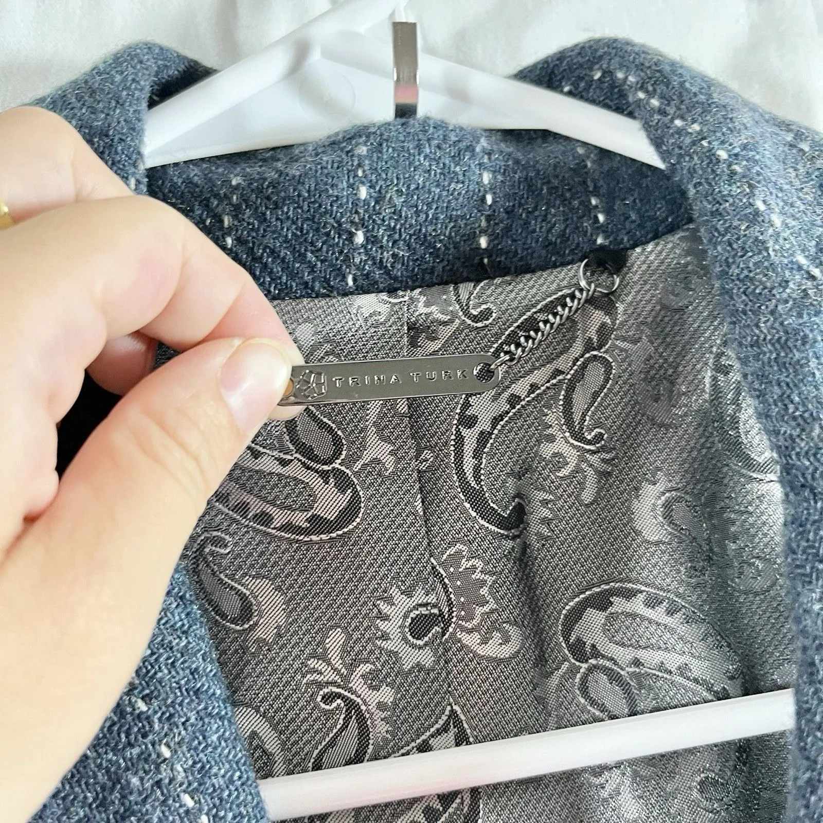 Trina Turk Wool Blend Blazer Suit Jacket Size 8 Paisley Lining Made In US - Image 3