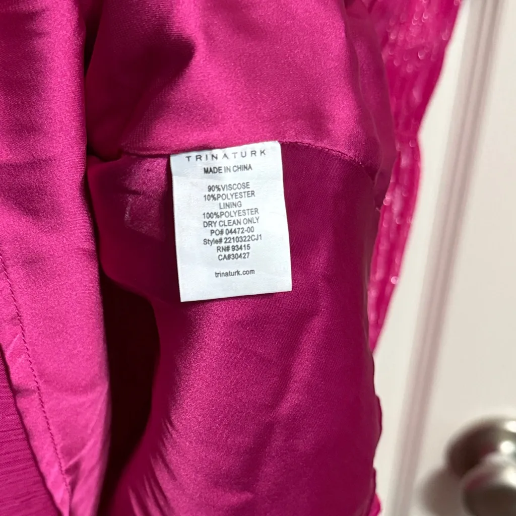 Trina Turk Metallic Pink Shirred Puff Sleeve Mini Tiered Shimmer Dress - Image 6