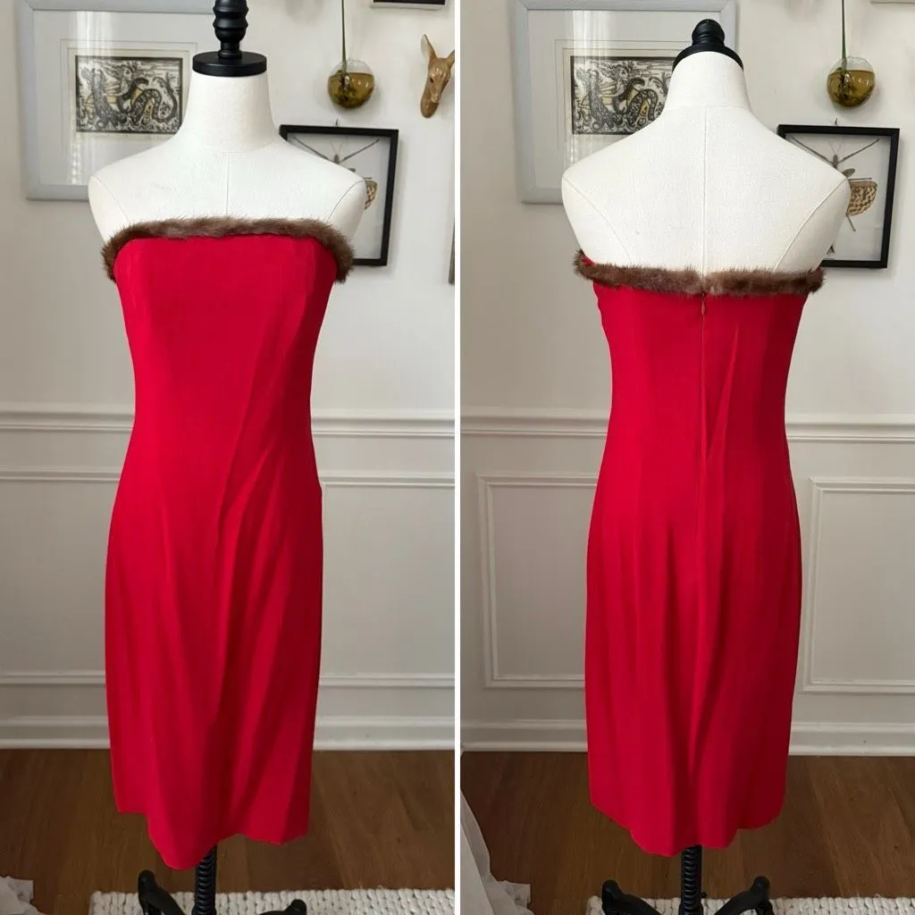 Vintage 90s Tempesta Gruppa Americano Red Mink Sheath Cocktail Dress 6 - Image 2
