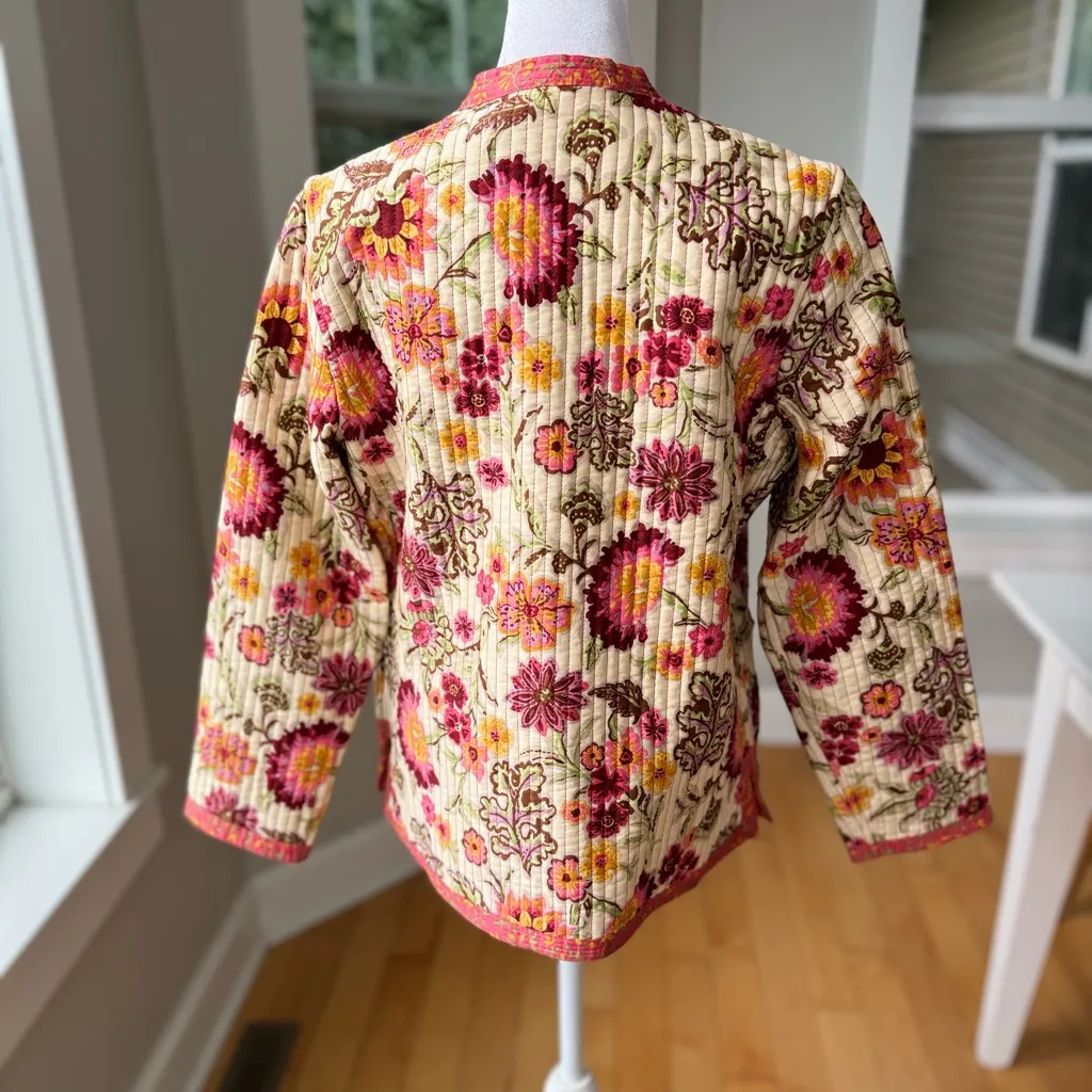 Appleseed Petites Pink Floral Cotton Reversible Quilted Jacket Size Small - Image 3