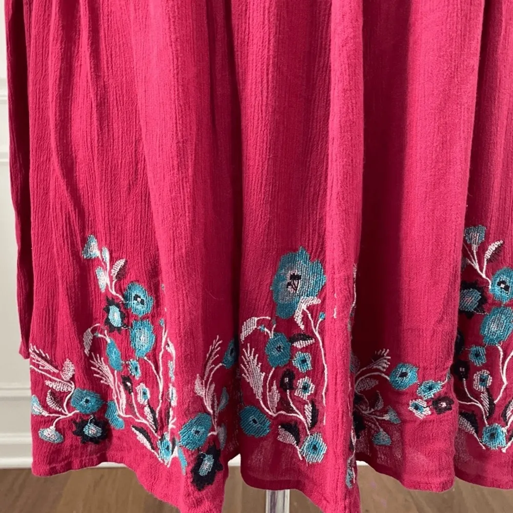 Free People Te Amo Red Embroidered Babydoll Mini Dress Sz Large - Image 9