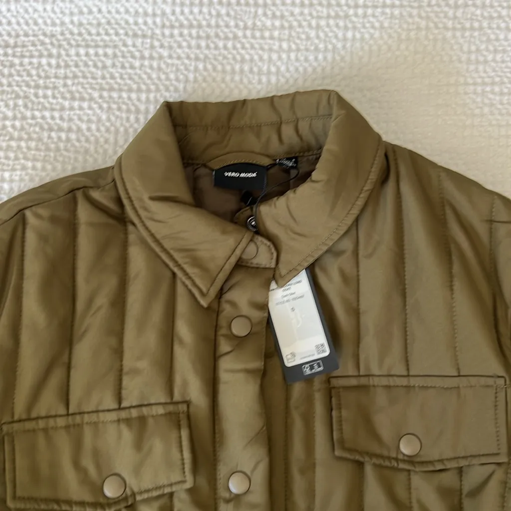 Olive Quilted Belted Coat Green - Image 3