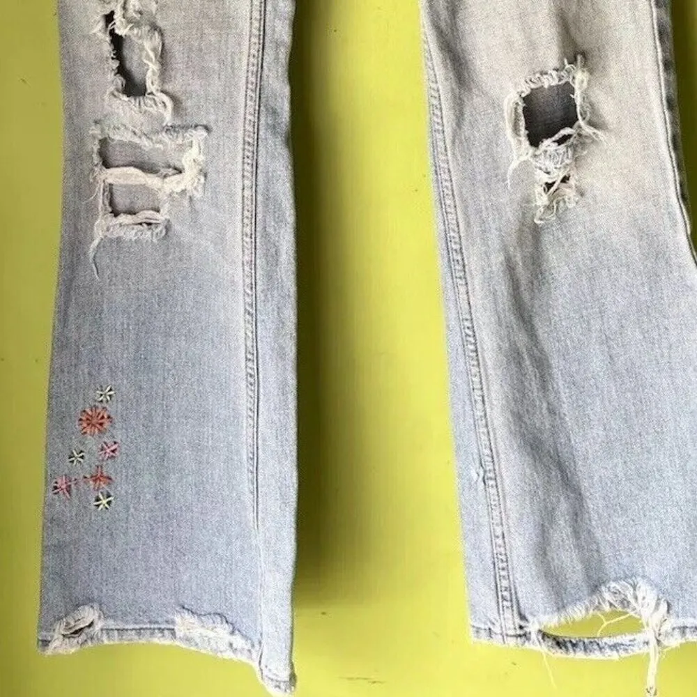 Vintage Hollister Jeans Women's Denim Flared Bell Bootcut Colorful Flower Sz 7 - Image 3