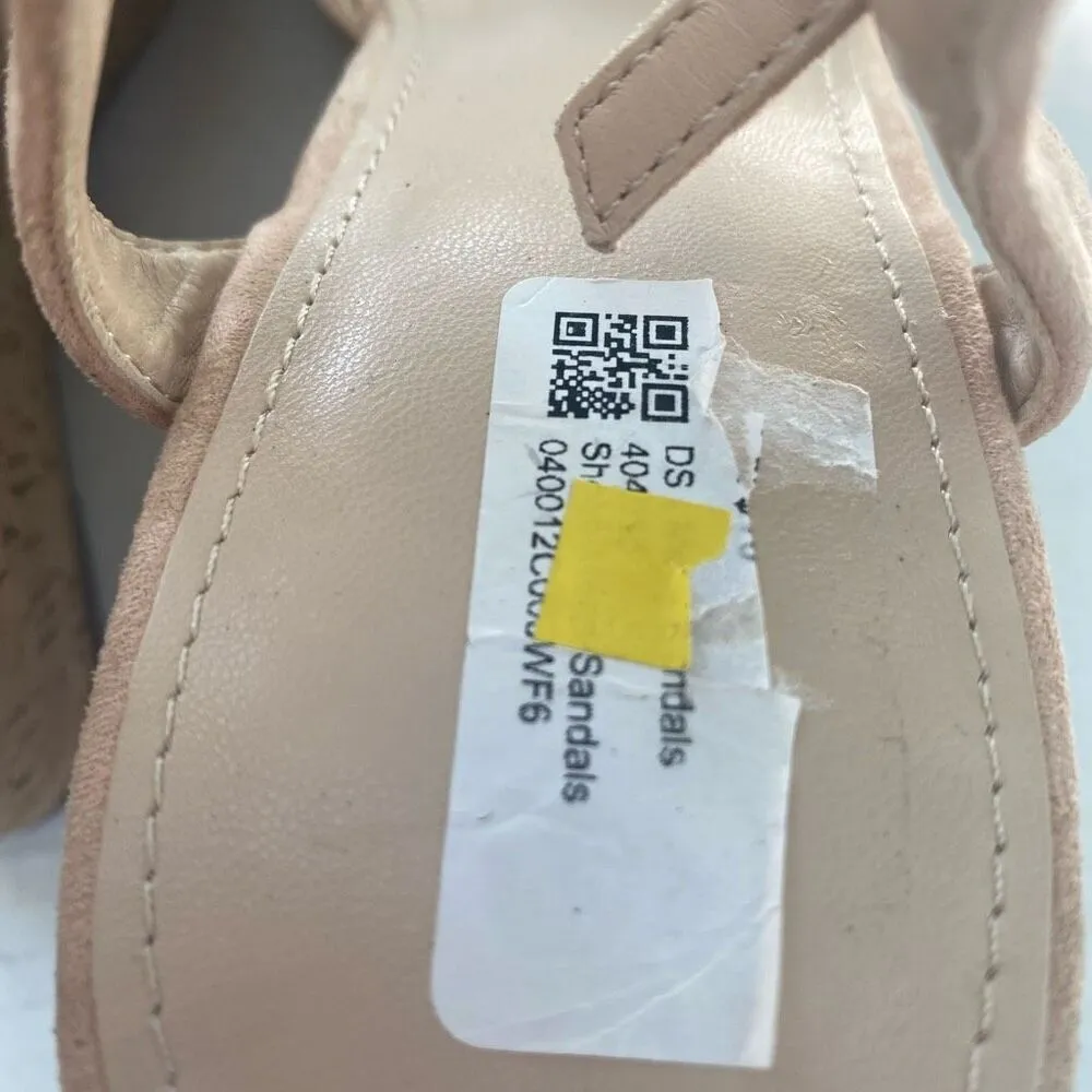 DS‎ Women’s Faux Suede Cork Wedge Sandals Charles Style Straps Round Toe Tan Pink Size 9.5 - Image 6