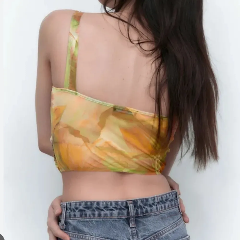 Zara Tulle Corset Top Printed Crop Sheer Underwire Green Orange Small - Image 4