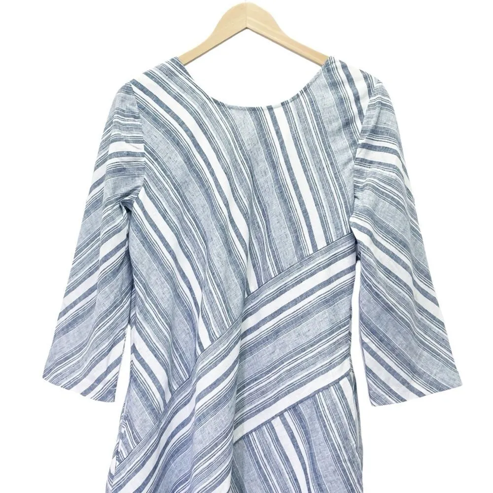 NWT Soft Surroundings Sonya Linen Dress Beachy White & Blue Stripes Size Medium - Image 7