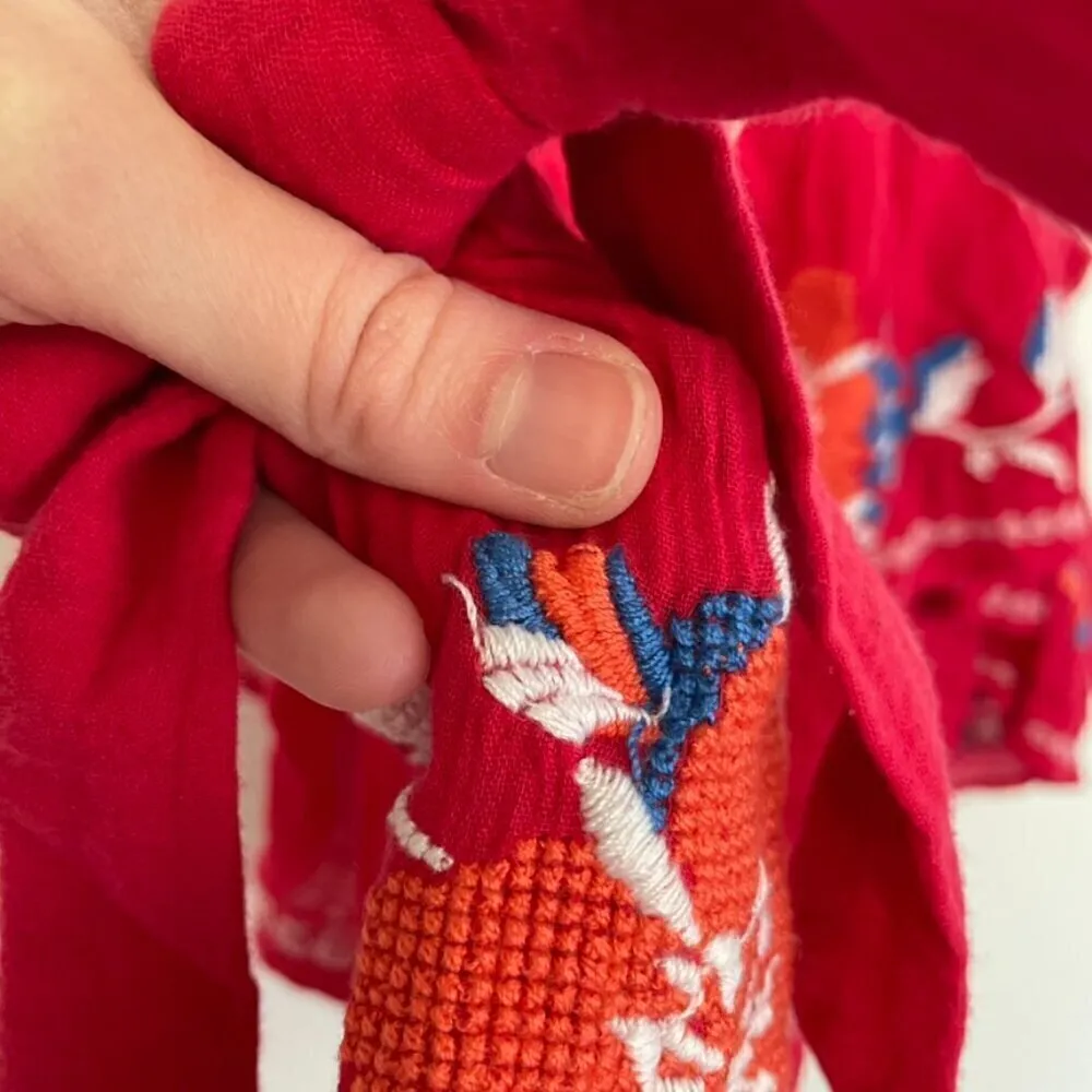 PARKER Beach Magenta Floral Embroidered Embroidery Cold Shoulder Cotton Blouse - Image 9