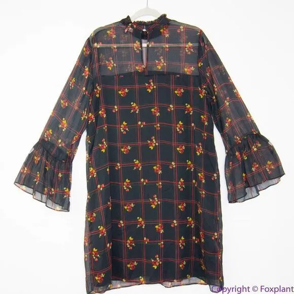 Eloquii floral print shift dress ruffle neck‎ flare long sleeve, 14 - Image 5